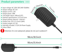 12V 1.5A Power Supply 18W AC Adapter 100-240V AC to DC Converter 12 Volt 1.5 Amp