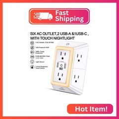 POWRUI Multi Plug 6 Outlet Surge Protector Extender with 3 USB Ports (1 USB C) a