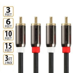 3FT 6FT 24k Gold Plated RCA Male L/R Stereo Audio Cable Cord Plug