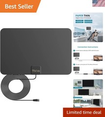 Sleek Indoor HDTV Antenna – 35-45 Miles Range, 16.5ft Coax for 4K/8K Channels