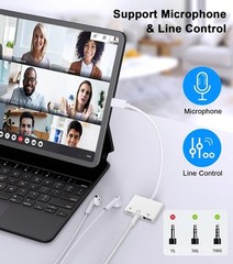 USB C to Adapter, 3 in 1 AUX C Adapter with 3.5mm Headphone White