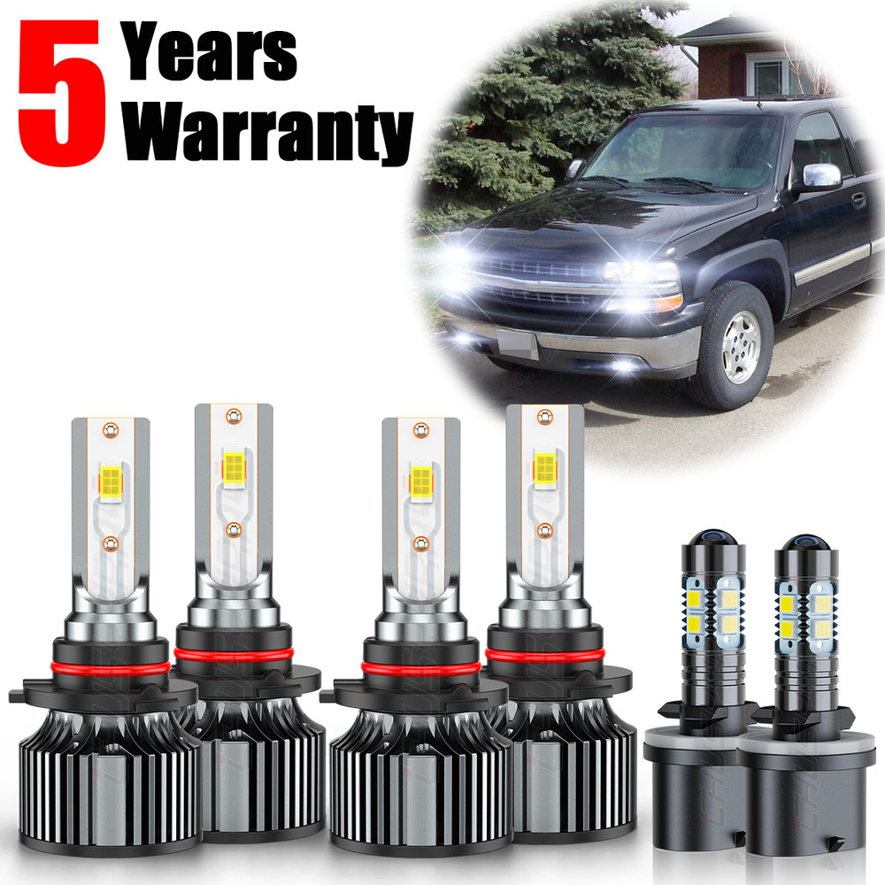 For GMC Sierra 1500 2500 1999 2000 2001 2002 LED Headlights + Fog Lights Bulbs