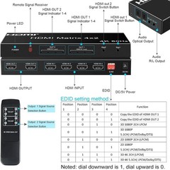 HDMI Matrix Switch 4 in 2 Out HDCP2.2 Auto Downscaler