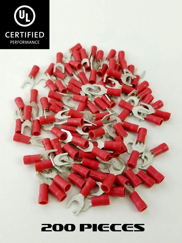 (200 PCS) 22-18 AWG #10 STUD NYLON FORK SPADE TERMINAL ELECTRICAL CONNECTOR