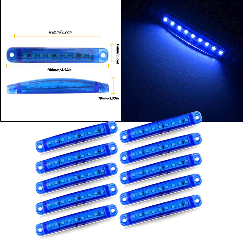 10X Blue LED Side Marker Lights Bullet Clearance Light Truck Trailer Wateproof
