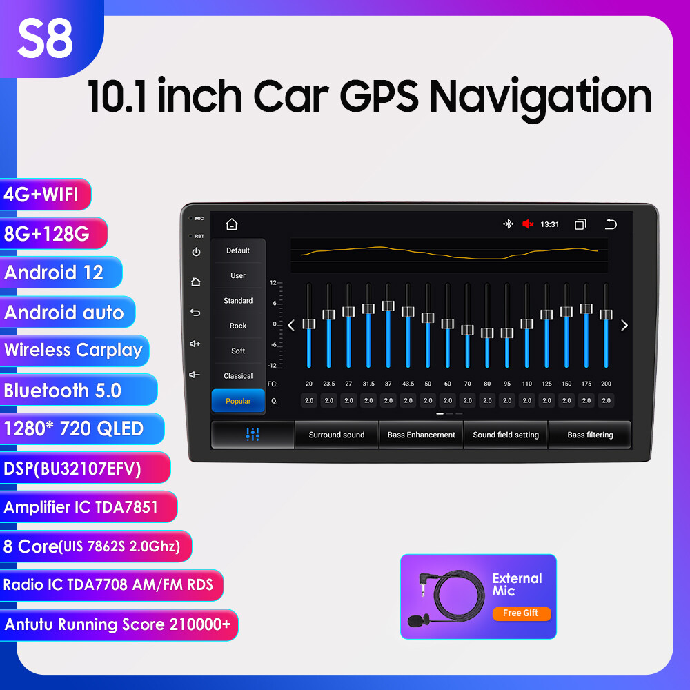8+128GB Octa Core 10.1″ Android 12 Car Radio Stereo Navi GPS DSP WIFI/4G CarPlay