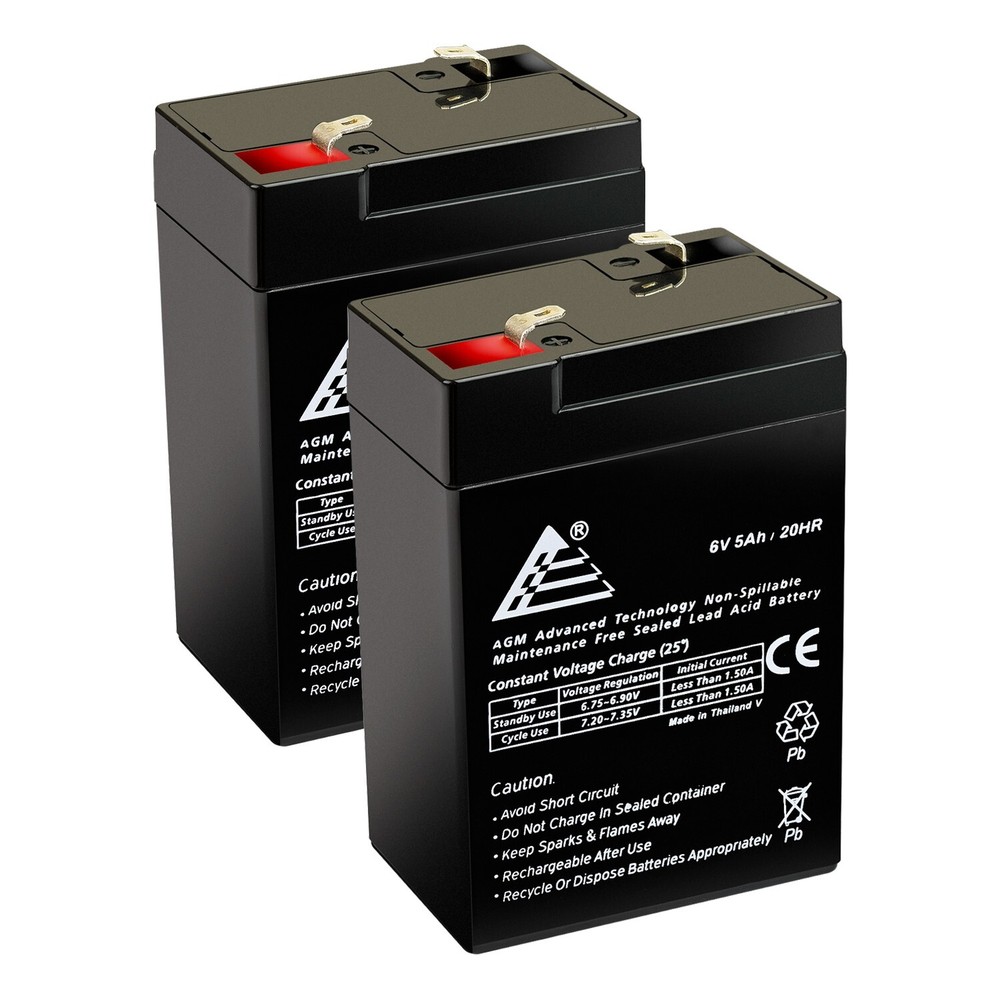 2 X 6V 6 Volt 5Ah Rechargeable Sealed Lead Acid Battery Replaces 4.5Ah 4Ah
