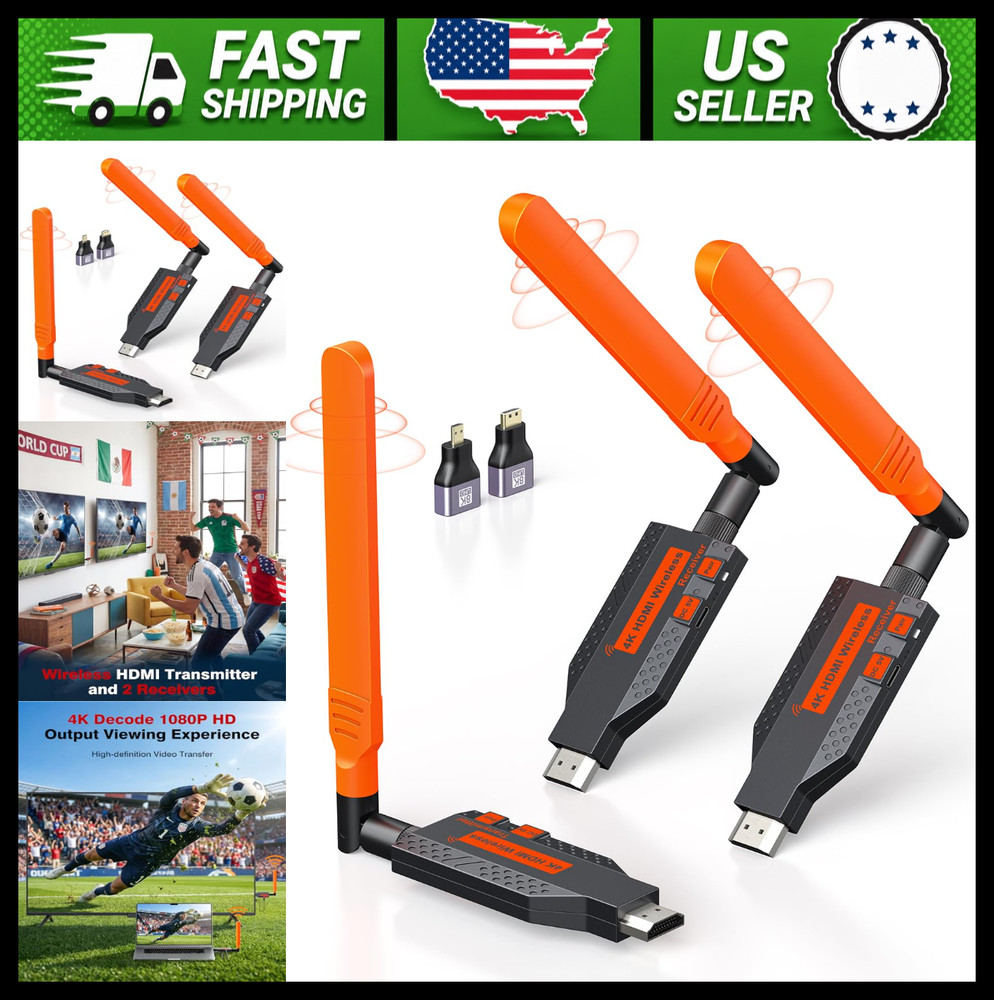 Wireless HDMI Transmitter and 2 Receivers 4K 1080P 350FT Plug & Play