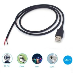 2pcs 3.3Ft 20AWG USB2.0 Male Plug 2pin Wire DIY USB Pigtail Cable 5A DC Power US