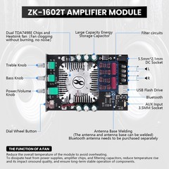 Audio Amplifier Board, ZK-1602T Bluetooth 5.0 Power Amp for Home Speakers 2.0…