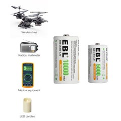 EBL C D Size Rechargeable Batteries C D Cell 1.2V 500Omah-1O000mAh/ Charger LOT