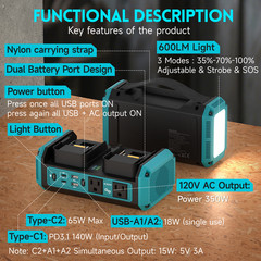 Pure Sine Wave 350W Power Inverter For Makita18VBattery 120V AC 140W Fast Charge