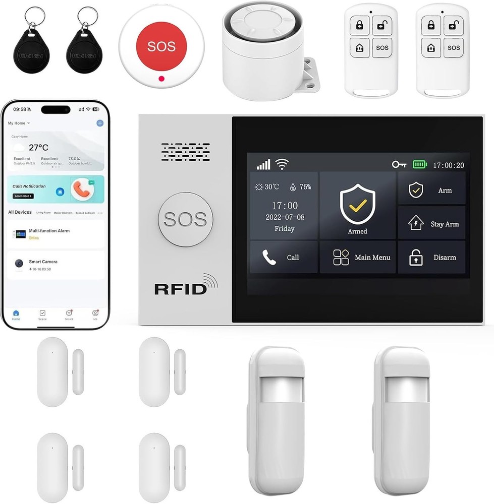XUK 13-Piece WiFi 4G GSM Home Security Alarm System 4.3″ Touchscreen-USED