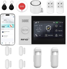 XUK 13-Piece WiFi 4G GSM Home Security Alarm System 4.3″ Touchscreen-USED