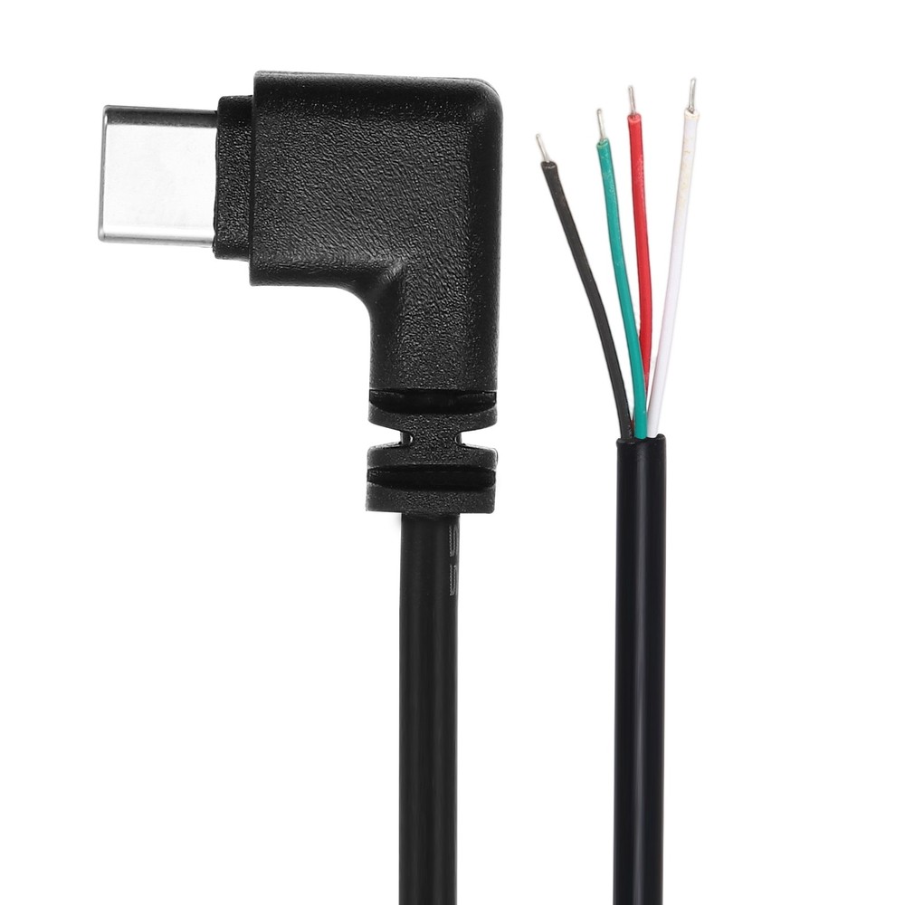 2 Pcs 0.25M/0.8Ft Right Angle Type C Male Plug Wire Cable 28AWG 12V 3A 4 Pin