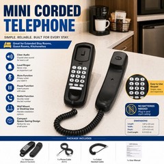 Wall Mount Black Desktop Corded Landline Phone Fixed Telephone Home Office Wired