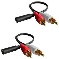 3.5mm Female to 2 RCA Male Y Splitter Audio Cable Stereo Adapter 8″ (2 Pack)