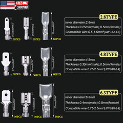 /50Pcs Nylon Spade Connectors Kit 22-10 Gauge Male and Female Wire Spade Termina