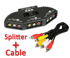 AV Composite RCA Selector Box Switch Splitter w/ Cable Cord Plug Fosmon 3 Port