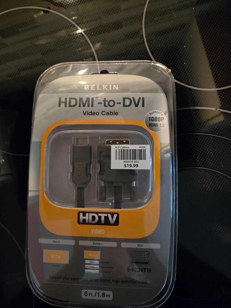 Belkin HDMI To DVI Video Cable 6ft Brand New, High Def 1080p