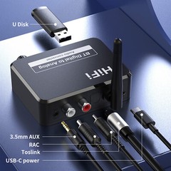 Converter AUX 2 RCA Bluetooth 5.0 Receiver Digital Optical to Analog DAC Audio