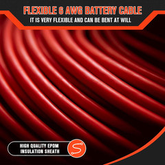 6 Gauge Wire 20Ft Black + 20Ft Red Pure Copper | 6 Gauge Battery Cable for Auto,