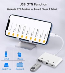 USB C to Adapter, 3 in 1 AUX C Adapter with 3.5mm Headphone White