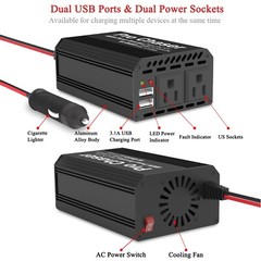 400W Power Inverters for Vehicles DC 12v to 110v AC Car Converter w/ USB-C
