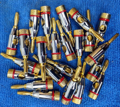 46-Pc Speaker Banana Plugs 24K Gold Plated Brass Color Coded R&B Open Screw Type