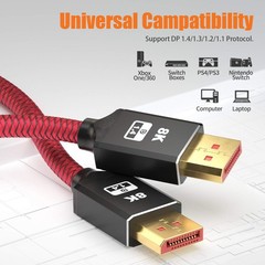 25ft 8K DisplayPort 1.4 Cable Braided DP 1.4 Cord 8K@60Hz 4K@144Hz HBR3