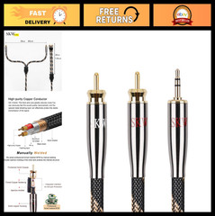Ultra-High Purity Copper 3.5mm to 2 RCA Male Audio Cable Y Splitter 9.8ft/3M