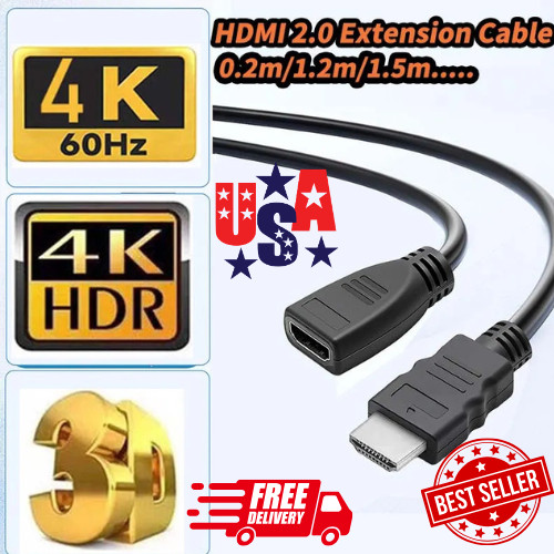 HDMI Extension Cable 4K 60Hz Male to Female HDMI 2.0 HDR Adapter Cord
