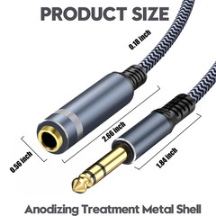 1/4 Inch Extension Cable 10Ft, 1/4″ Male to Female Stereo Headphone Guitar Cable