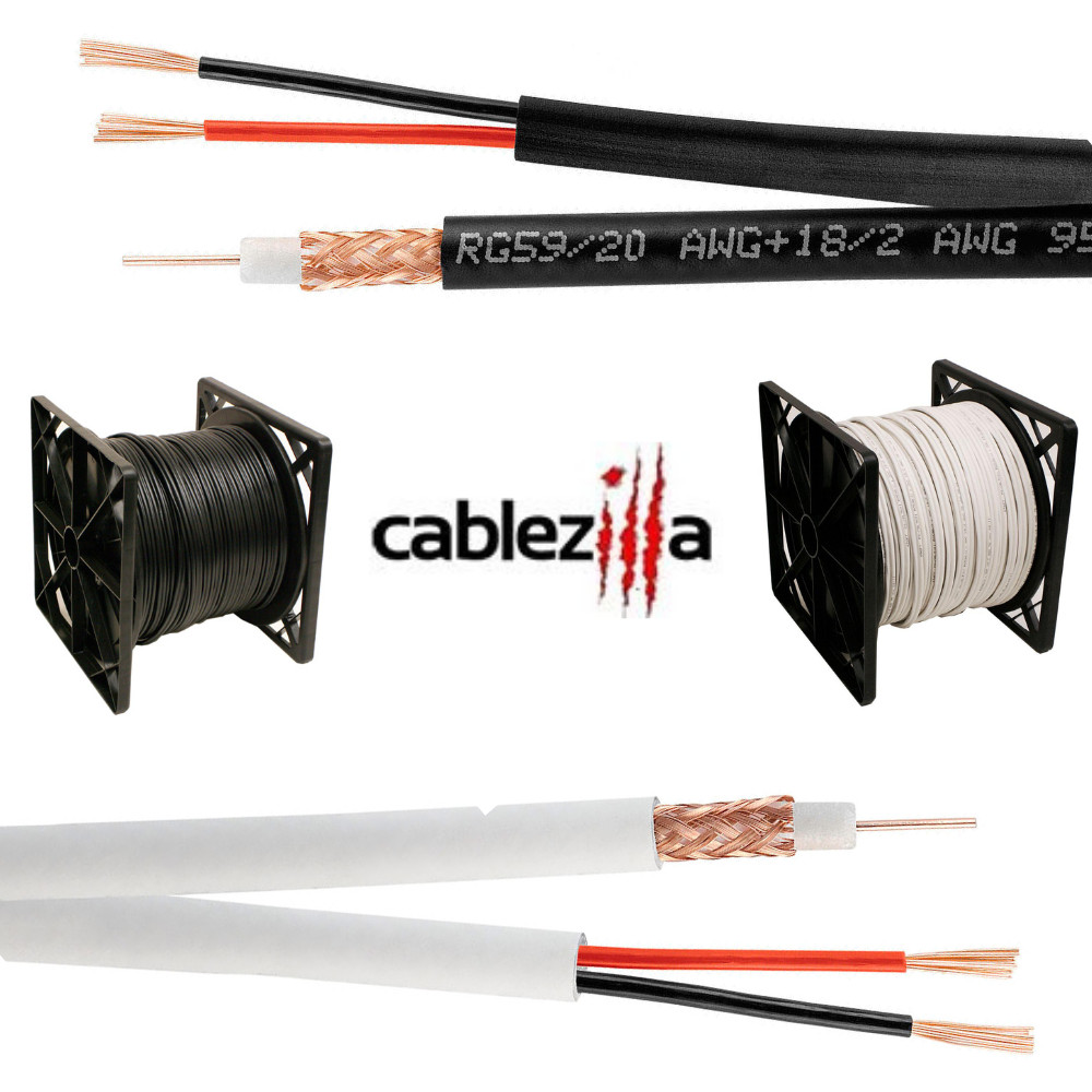 RG59 Siamese Coax Cable 20AWG 18/2 CCTV Security Camera Wire 250ft 500ft 1000ft