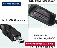 OBD Power Cable for Dash Camera, OBD2 to Mini USB Power Adapter Hardwire Charger