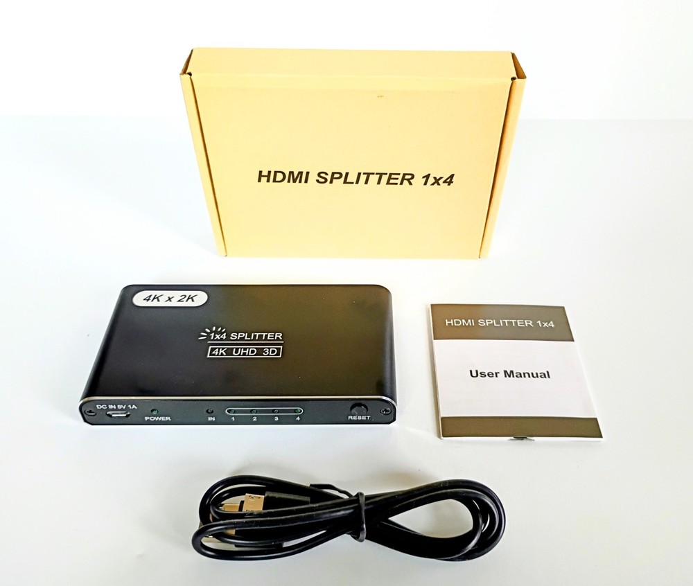 HDMI Splitter, 4K HDMI Splitters 1 in 4 Out for Dual Monitors Supports 3D