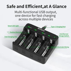 BEVIGOR AA AAA Battery Charger 4 Bay for NiMH NiCD Rechargeable Black