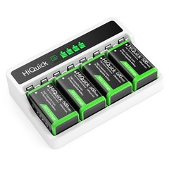 HiQuick 4pcs 9V Rechargeable Batteries w/ LCD Charger for 9V NiMH NiCD Li-ion