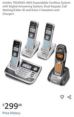 Uniden TRU9585 4 Handset Expandable 2-Line Cordless Speakerphone w Dual Keypad