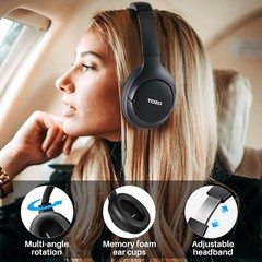 TOZO HT2 Hybrid Active Noise Cancelling Over Ear Headphones, Black (Renew)
