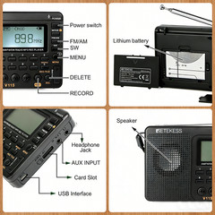 Retekess V115 Portable AM/FM/SW Radio Receiver MP3 Player Rechargeable Home Gift