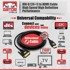 DVI-D 24+1 to HDMI Dual Link Cable Male Gold HDTV PC 1080P Display Adaptor 6FT