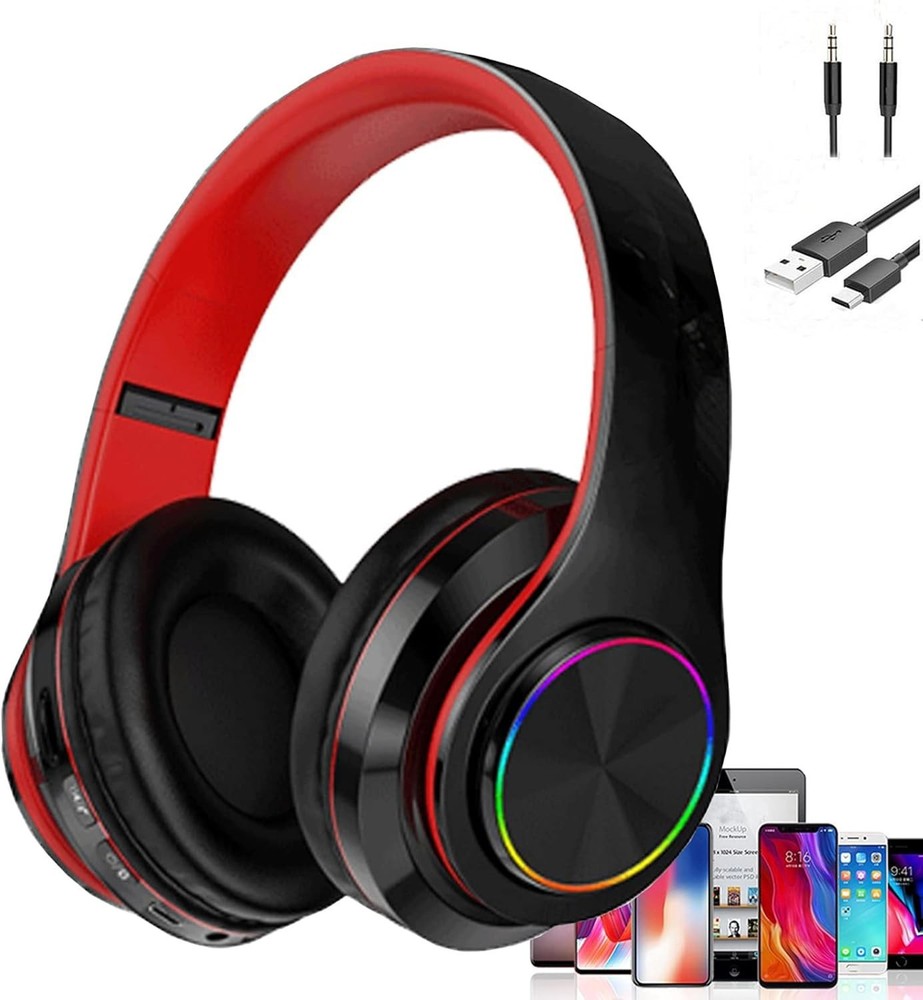 Bluetooth Headphones LED, Wireless Over Ear Headset for Kids, Built-in Mic Pink
