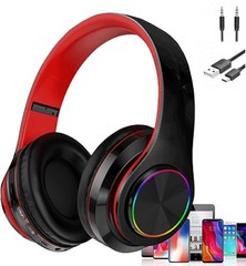 Bluetooth Headphones LED, Wireless Over Ear Headset for Kids, Built-in Mic Pink