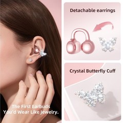 Gen2 Clip-On Open Ear Earbuds with Sparkle Butterfly Earrings, Earrings-On St…