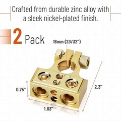 2 Pack Car Battery Terminal Connectors, 0/4/8/10 AWG, Gold, Car Cable Ends