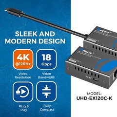 OREI 4K@120Hz HDMI Extender Over Cat6 with USB C Upto 82 Feet (UHD-EX120C-K)
