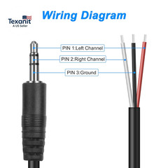 3.5Mm Male Plug to Bare Wire Stereo Audio Cable, 1/8″ 3.5Mm TRS 3 Pole Plug Pigt