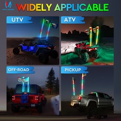 3FT RGB Spiral LED Whip Light w/ APP Control For Polaris RZR/ Can-Am/ Honda UTV