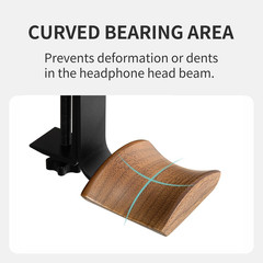 Headphone Holder with 6Cm Wide Walnut Headrest,Adjustable Clamp-On Headset Stand